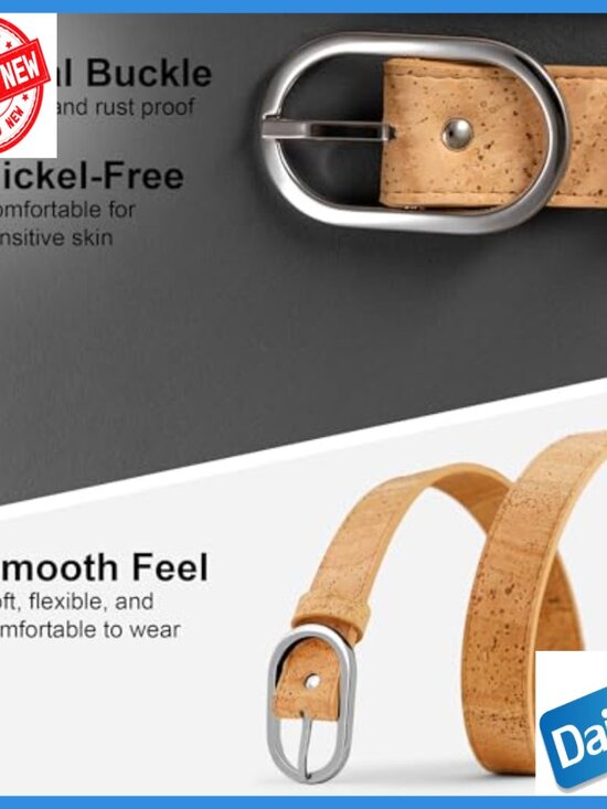 Slim Vegan Cork Belt with Nickel-Free Buckle for Dresses and Jeans main image 4